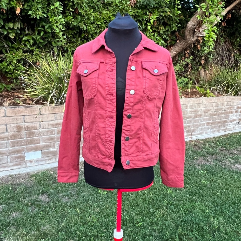 Woman’s Burgundy Red Stretch Denim Jacket